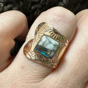 Natural Turquoise Copper Decorative Adjustable Band - Sitting at sz 8